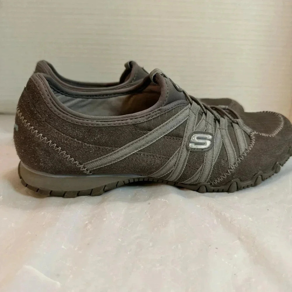 Skechers Grey Suede Leather Bikers Bungee Slip On Sneakers - Picture 6 of 10